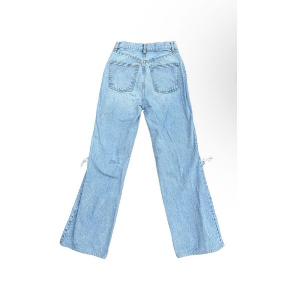 Zara Jeans Straight Leg High Rise Distressed Light Wash Grunge Y2K Women 4 - Picture 2 of 5